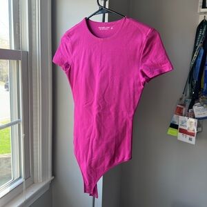 Abercrombie & Fitch Short Sleeve Bodysuit in Bright Fuchsia